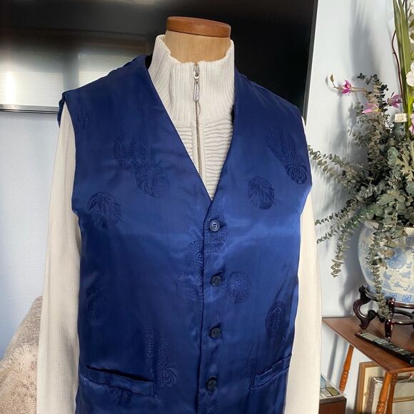 Vintage Black Rabbit Fur Reversible Vest w/ Blue Satin L (Fits M) - Picture 2 of 6